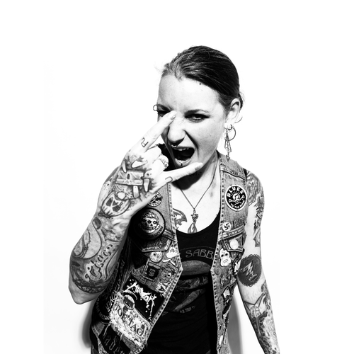 B&W photo of person holding up a