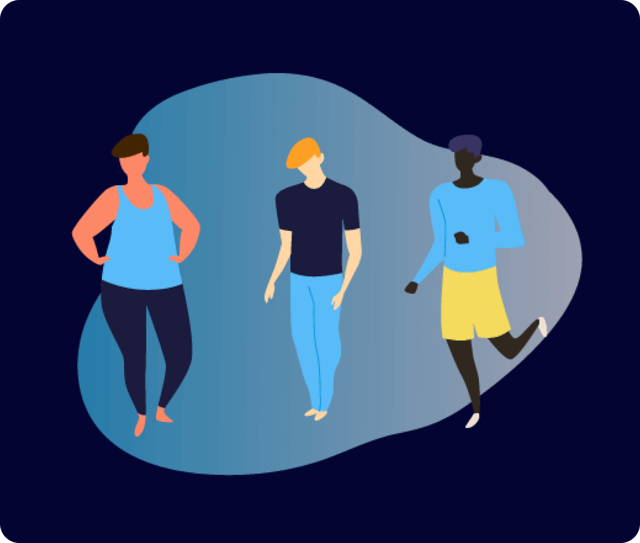 3 people figures with blue background