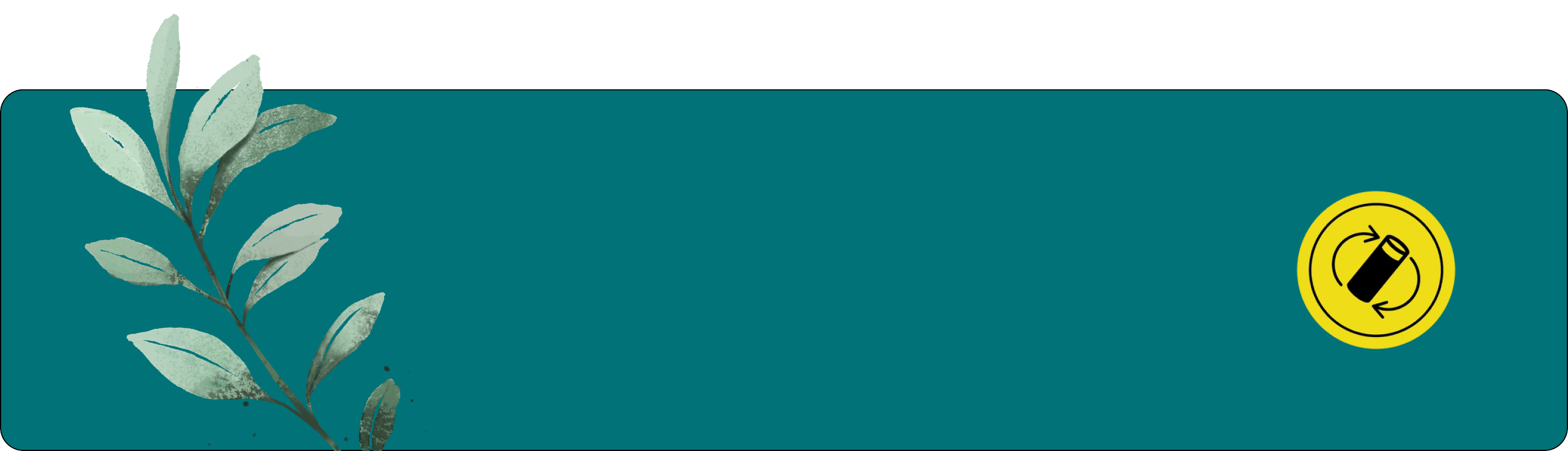 Teal banner with a yellow icon and leaf design on a black background
