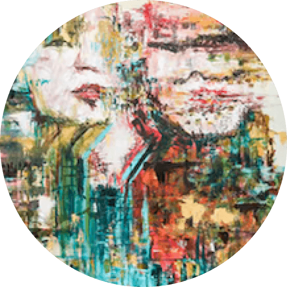 Abstract art with a woman's face and colorful background