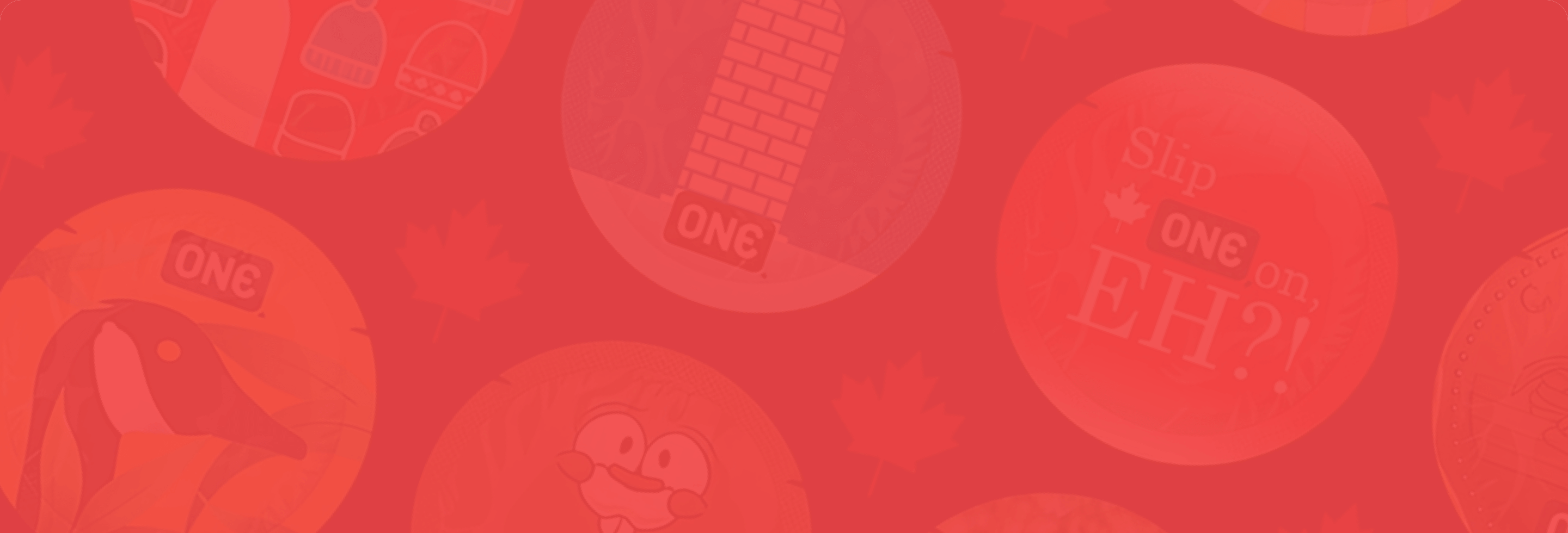 Red pattern with circular shapes and text on a red background