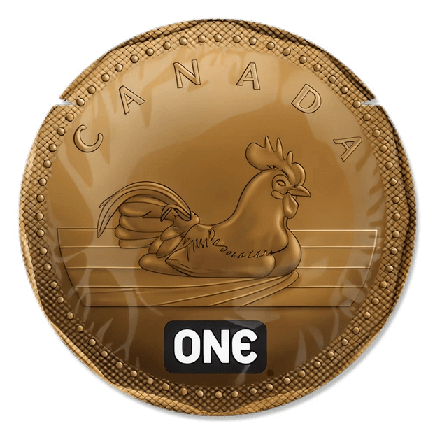 Gold coin with a rooster design and 'Canada' text on a black background