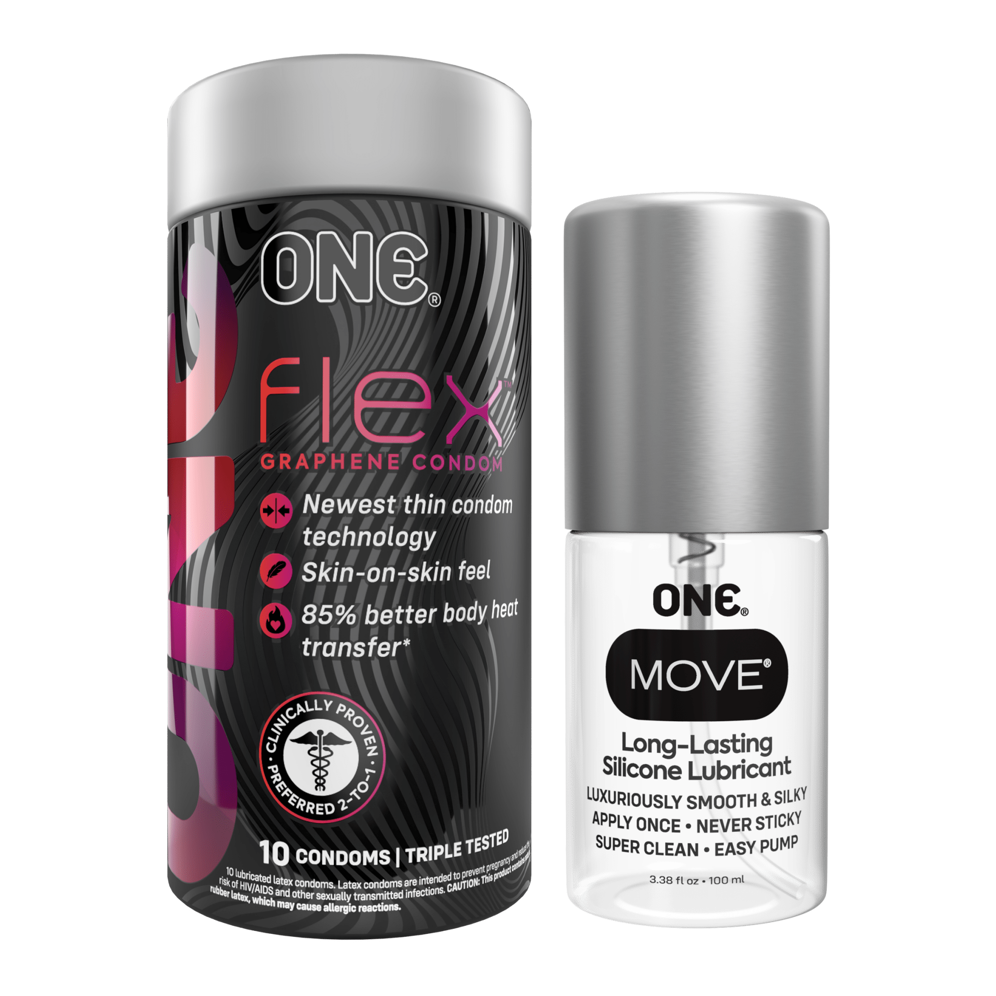 Flex Graphene Condoms + Move Lubricant by ONE | Ultra-Thin Plus Lubricant Flex Graphene Condoms + Move Lubricant by ONE | Ultra-Thin Plus Lubricant