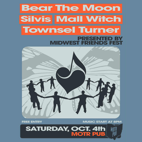 Promotional poster for an event featuring 'Bear The Moon', 'Silvis Mall Witch', and 'Townsel Turner' at the Midwest Friends Fest.