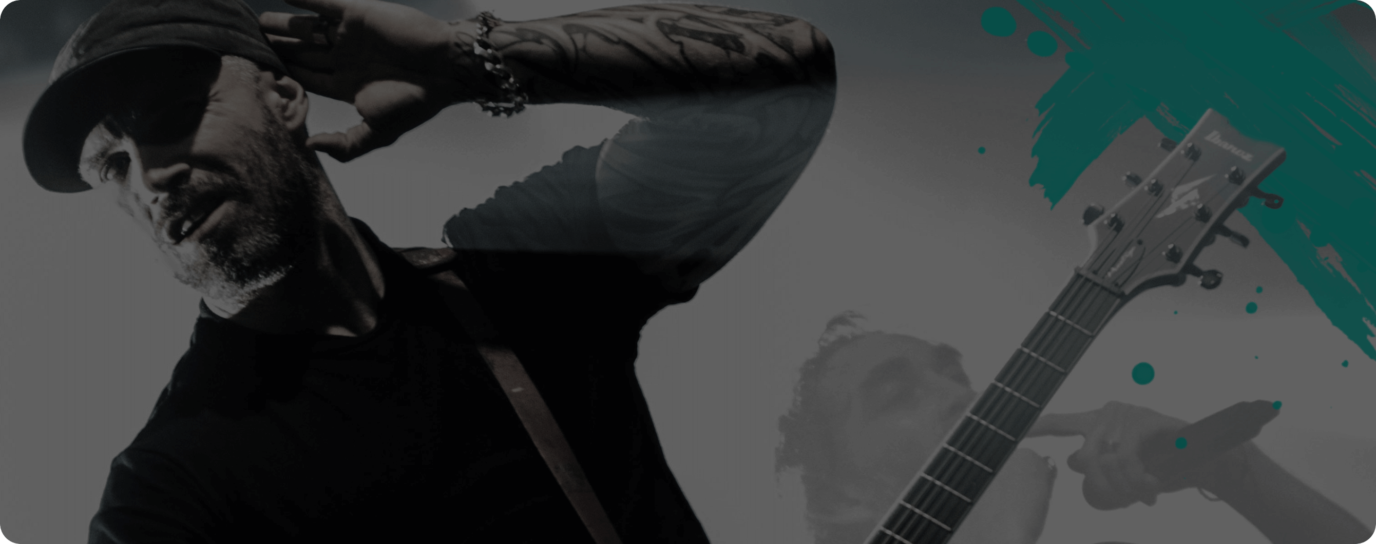 Man playing guitar with a stylized background